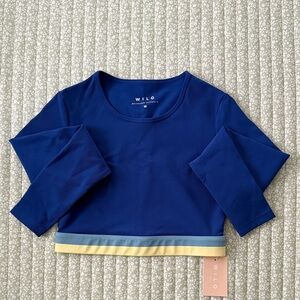 Wilo Women's Blue Crop Top with Yellow Trim